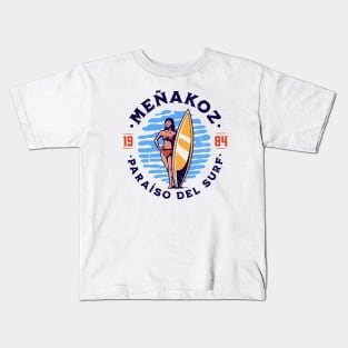 Vintage Meñakoz, Spain Surfer's Paradise // Retro Surfing 1980s Badge B Kids T-Shirt